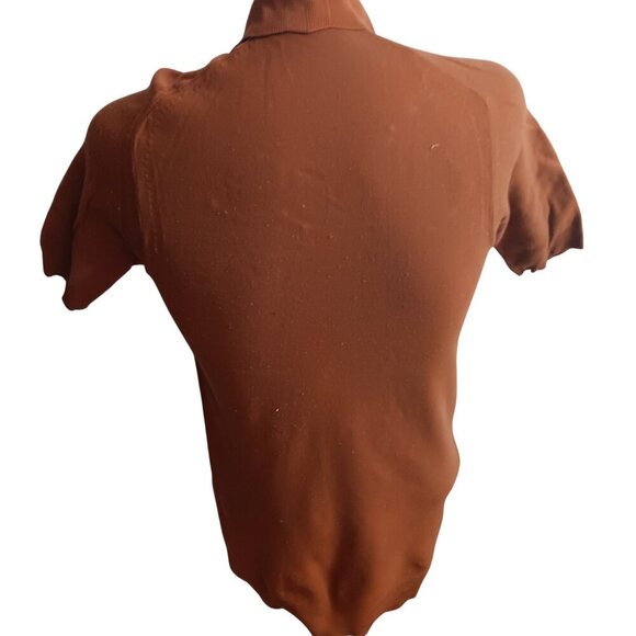 Vintage Small 70's Men's Brown Short-Sleeve Polo Shirt Pocket Acrylic Knit - Picture 2 of 5